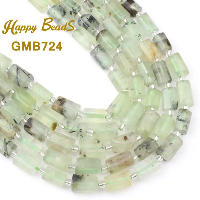 

Natural Stone Green Prehnites Quartz Faceted Cylinder Loose Spacer Stone Beads For Jewelry Making DIY Bracelet 7.5"Inches 8x11mm