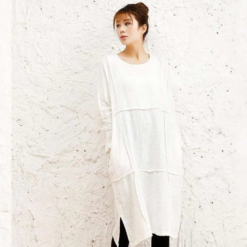 

2018 Spring Summer New Art Original Cotton Slub Linen Loose Dress Mori Girl Long sleeve Vintage Plus Size Summer Dress Vestidos