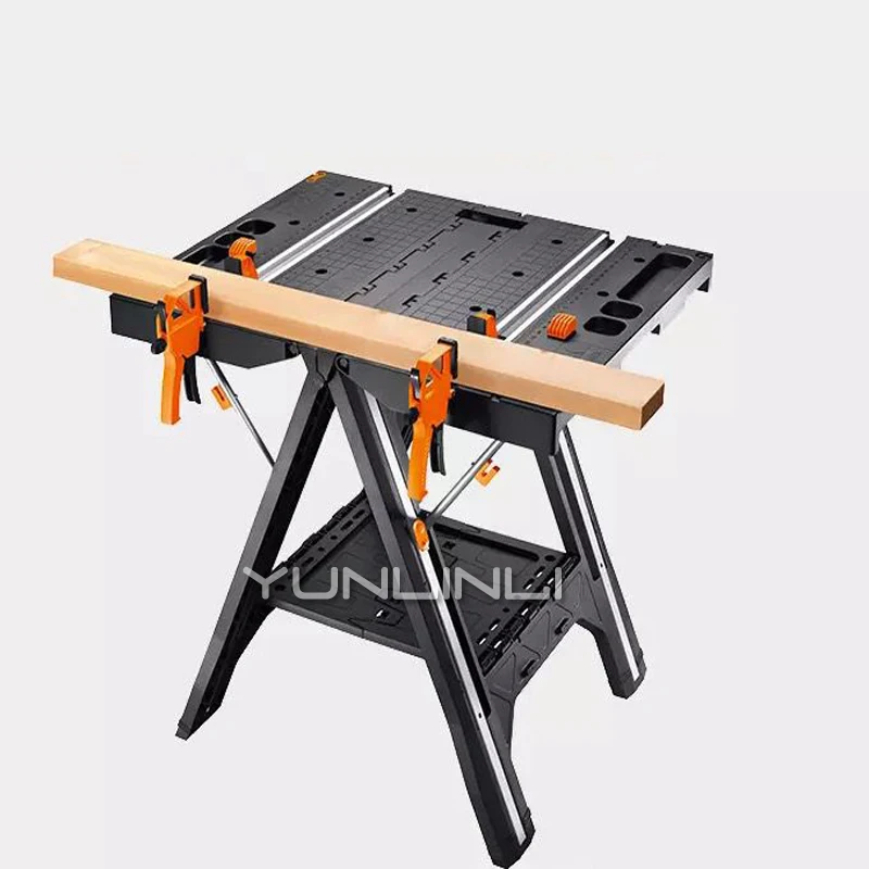 Mesa de sierra de carpintería plegable con abrazaderas rápidas, clavijas de sujeción, consola de carpintería, bancos portátiles móviles, WX051