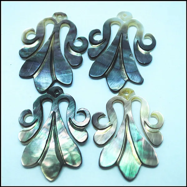 

3pcs black seashell carving flowers charms pendants new arrivals size 41x30mm hot mother of pearl items items for luxury items