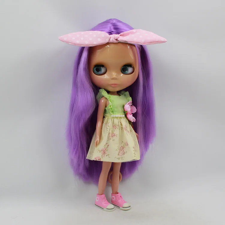 

free shipping factory blyth doll icy straight purple hair certra parting tan skin normal body 230BL548 bjd neo 1/6 30cm