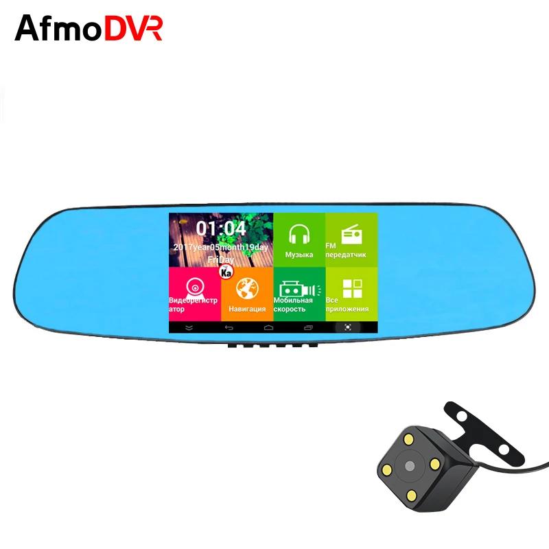 

AmfoDVR 5 inch Touch Screen Car DVR 3 in 1 Radar Detector Dash cam Android Wifi Rearview Mirror Camera GPS Navigator Russian Map
