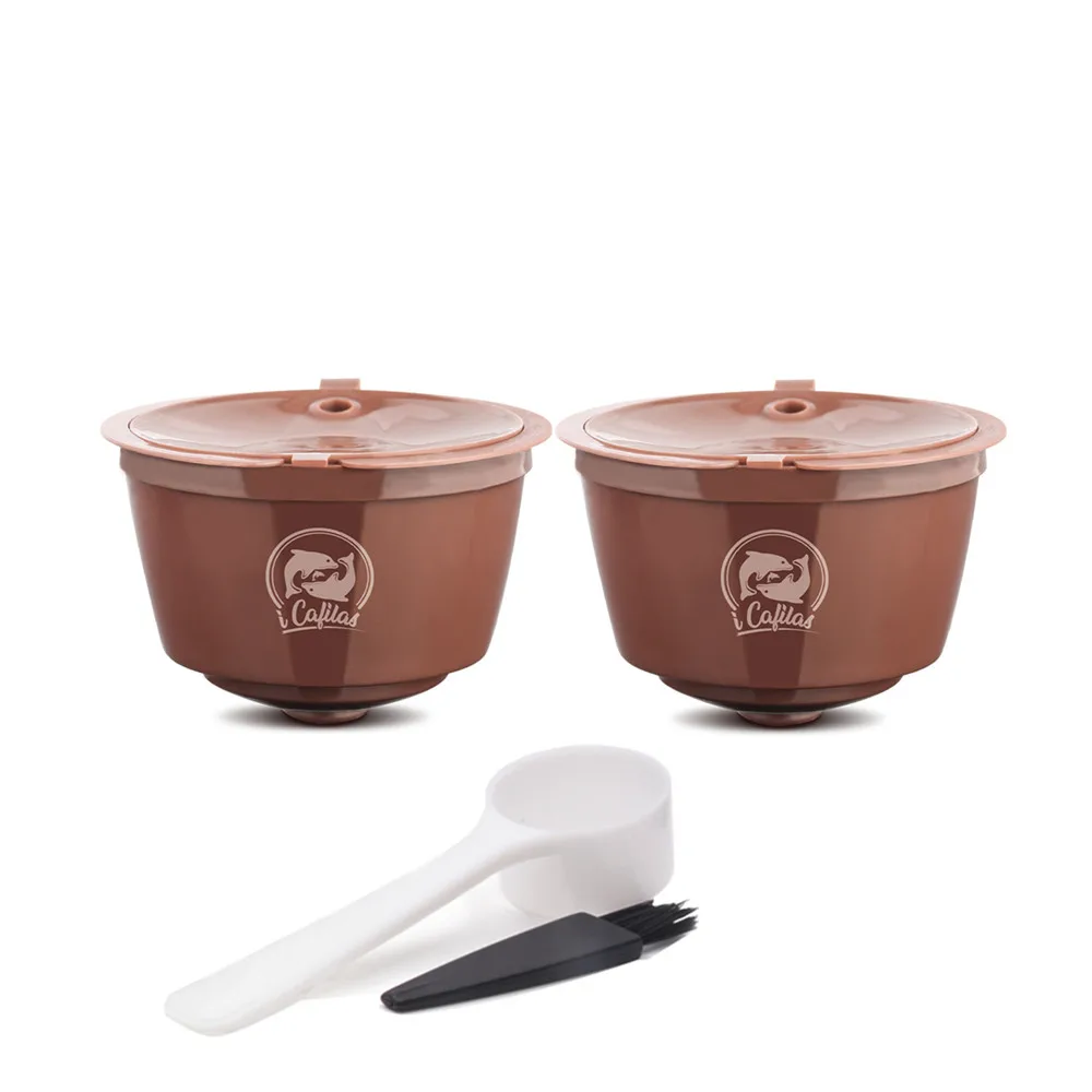 2pcs Brown Стиль для dolcee Gusto Crema кофе-капсулы чайная капельница 3 для повторного использования кофе фильтры Cafeteira получить 1 кисть 1 ложка - Цвет: 2pcs Brown