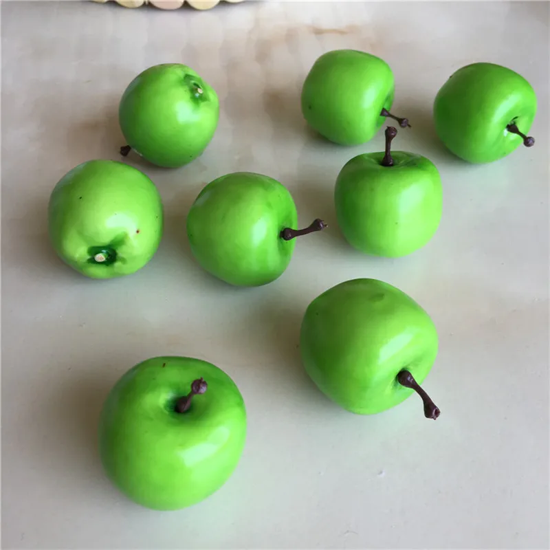 100 шт., искусственные мини яблоки, 3,5 см, искусственные фрукты, имитация, милые красные/зеленые игрушечные яблоки для фотосессии, реквизит, украшения для фруктового магазина - Цвет: green