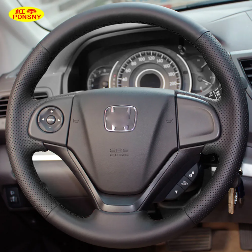 Чехол для руля автомобиля PONSNY/Gear из натуральной кожи черный чехол HONDA CRV 2012 2016