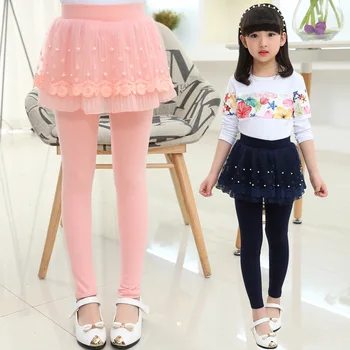 

High Quality Girls Lace Divided Skirt Children Long Trousers Teenage Princess Sweet Leggings Pantskirt Autumn Culotte 6Y to 14Y