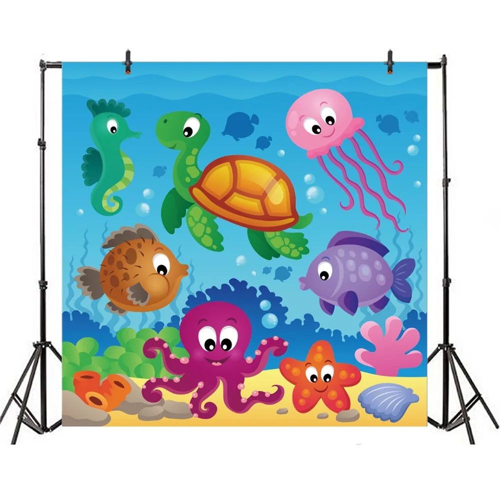 Laeacco Baby Birthday Party Underwater Fish Tortoise Photography Backgrounds Customized Photographic Backdrops For Photo Studio