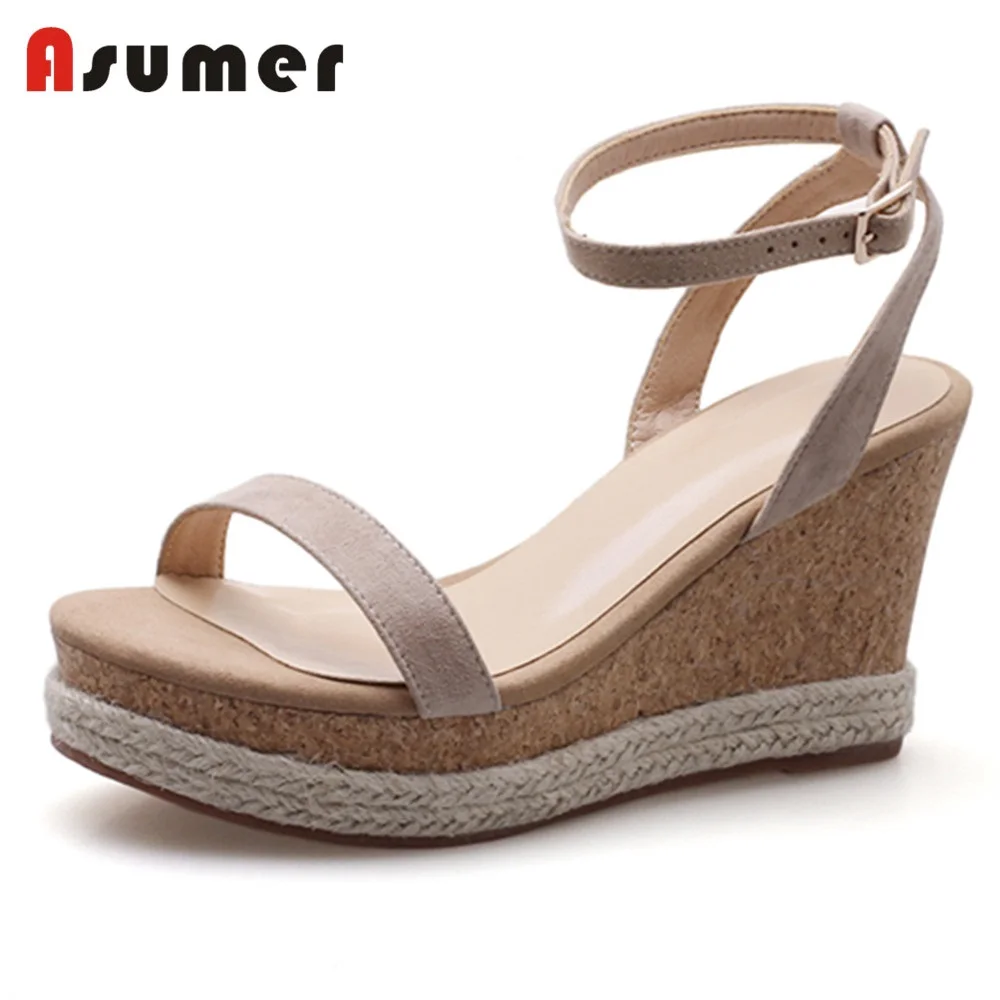 

ASUMER 2018 New suede leather shoes ankle buckle wedges platform consice sweet summer sandals women casual party shoes