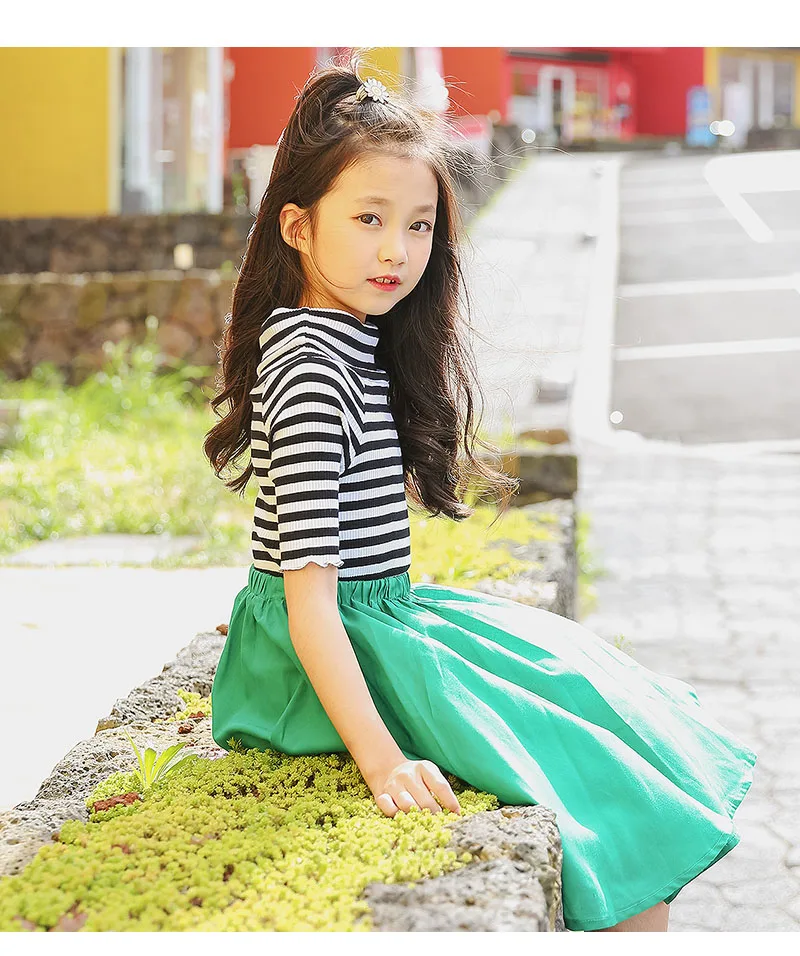 teenage girls dresses 2018 spring summer shoulderless stripe kids dresses for girls little yellow green holiday children dress clothing 5 6 7 8 9 10 11 12 13 14 15 years big little girls dresses for girls 12 years kids clothes girls summer ( (2)