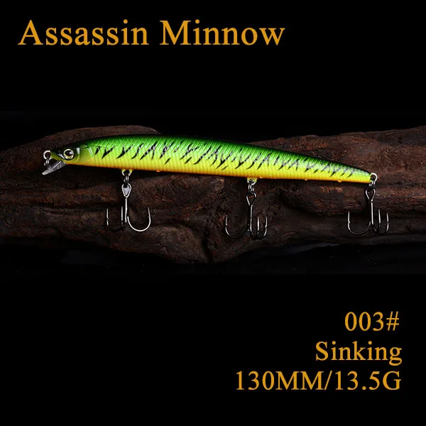 Assassin Topwater/приостановление/медленно опускается на дно Minnow приманки для ловли рыбы, 125MM16G/125MM14. 5G/130 мм 13,5 г - Цвет: Sinking 003