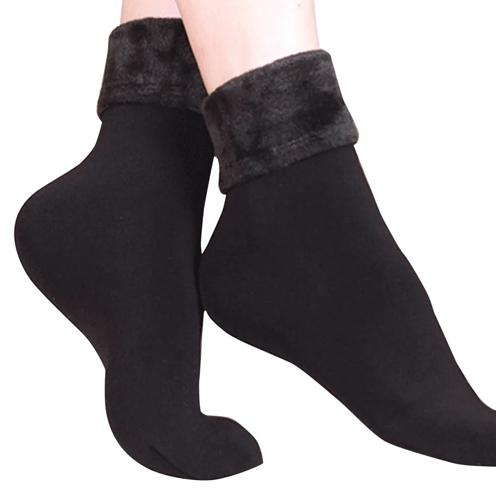 Носки женские черные бежевые носки шерстяные кашемировые женские утепленные мягкие повседневные однотонные зимние носки chaussette-30 - Цвет: Black