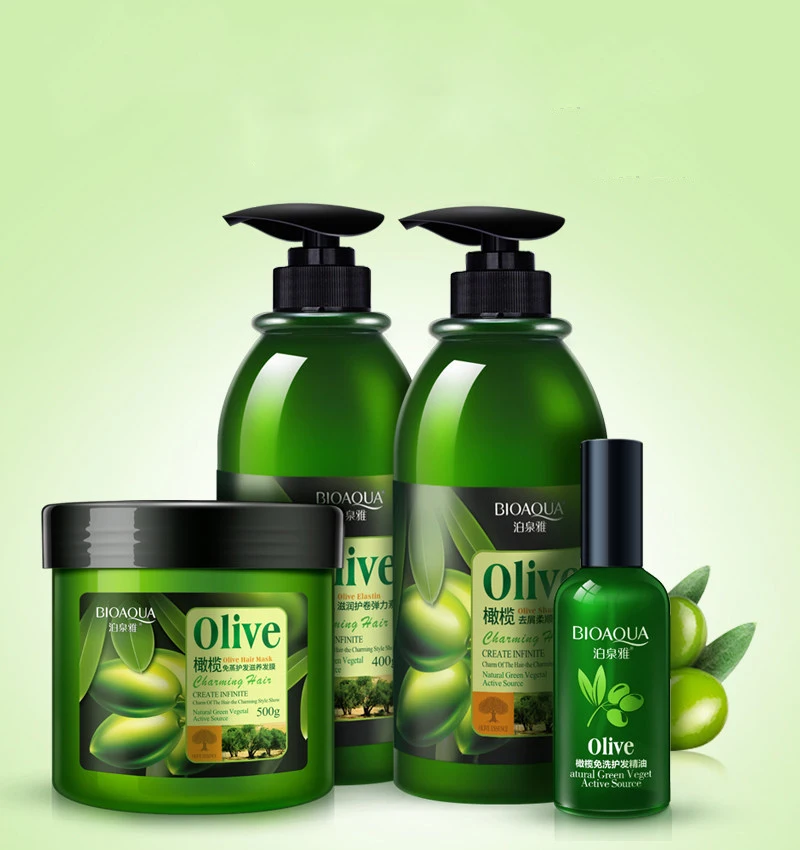 Cuidado do Cabelo Potenciador de Cachos de Cabelo Máscara o Frizz para Seca Bioaqua Oliva Set Anti caspa Shampoo Óleo Essencial Reparação Cabelos Danificados 2 Shampoo Óleo Essencial Potenciador de Cachos de