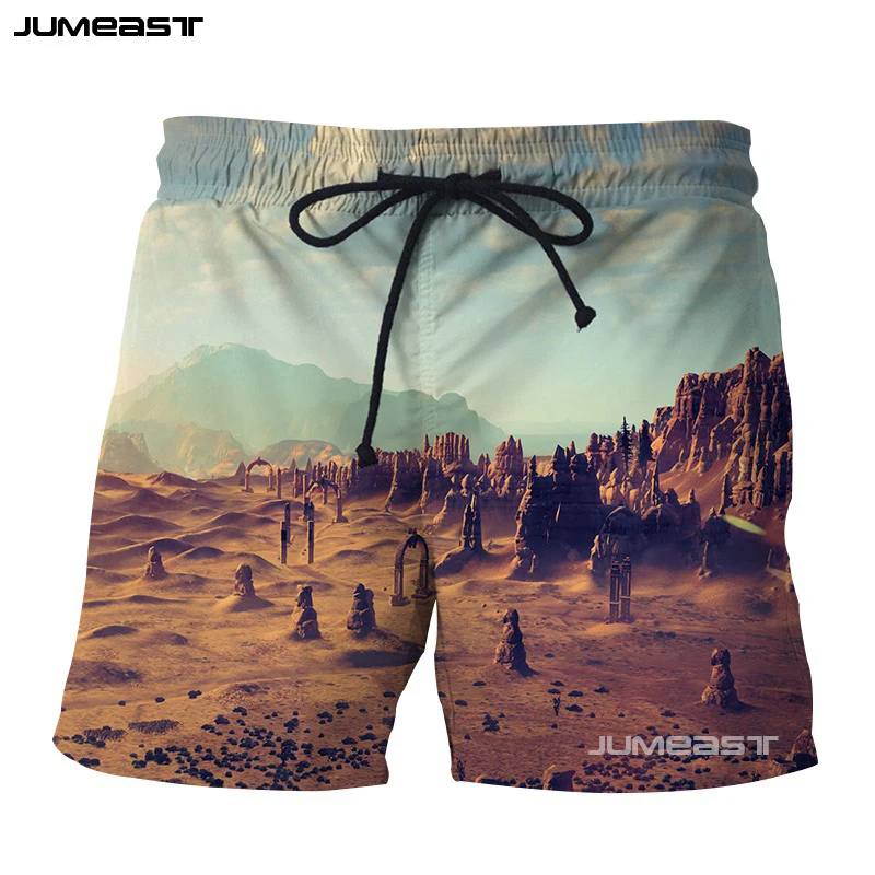 Jumeast красивые пейзажи 3D Короткие штаны с принтом горы реки огонь облако Восход повседневное мужские спортивные шорты новинка пляжные шорты