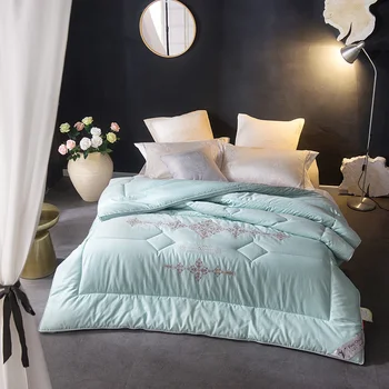 

White Pink Green Embroidery Queen King size 100% Cotton Cover Comforter Quilted Warm Winter Throw Blanket Duvet cover filler