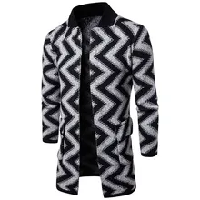 NEGIZBER New Autumn and Winter Men's Windbreaker Wave Pattern Long-sleeved Windbreaker Casual Solid Color Long Trench Coat Men