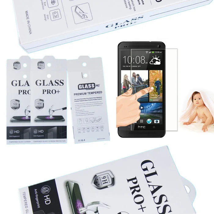 9H Hardness Explosion Proof Premium Tempered Glass Screen Protector Film For HTC One 2 M8 mini White Retail Package 10pcs/lot | Мобильные