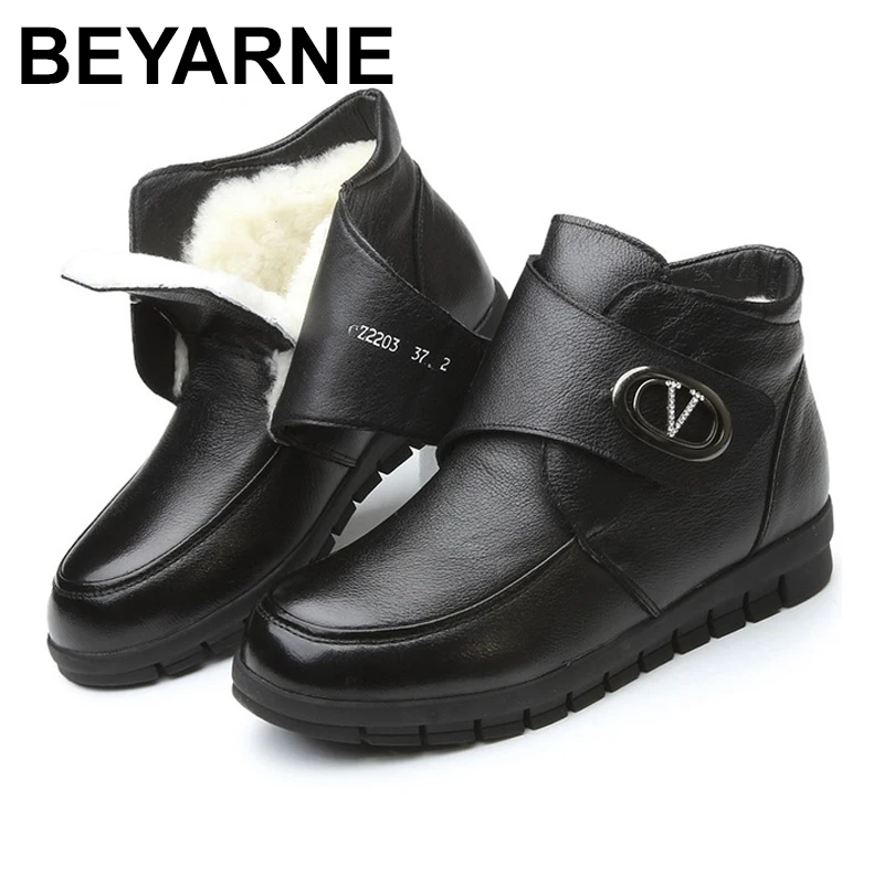 BEYARNE Women Boots Winter New Fashion Female Wool Warm Snow Boots Woman Genuine Leather Flat Ankle Boots Women Plus Size Shoes BEYARNE Women Boots Winter New Fashion Female Wool Warm Snow Boots Woman Genuine Leather Flat Ankle Boots Women Plus Size Shoes