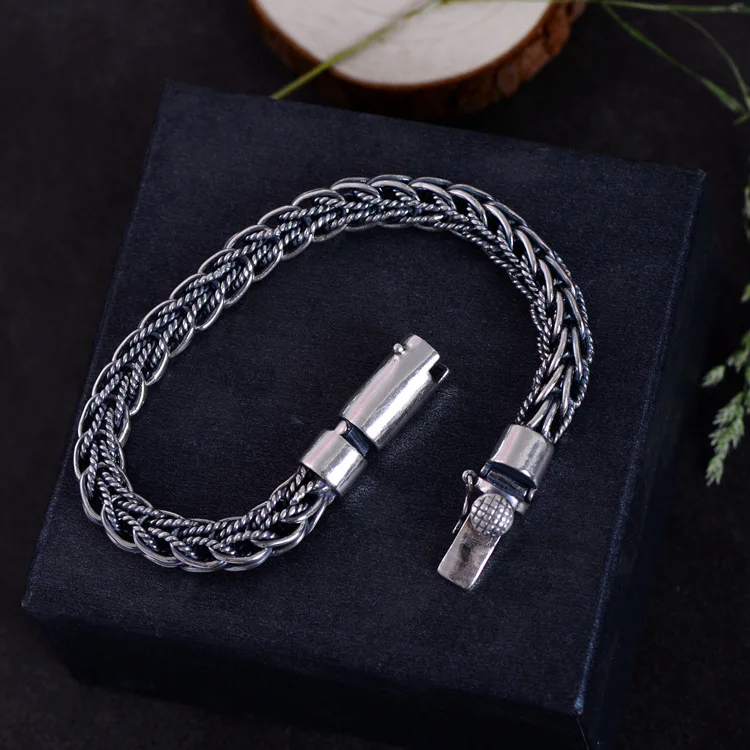 

S925 Sterling Silver Vintage Thai Silver Exquisite Pattern Antique Old Men's Bracelet 2018 New Tide Male Chain Bracelet Bangle