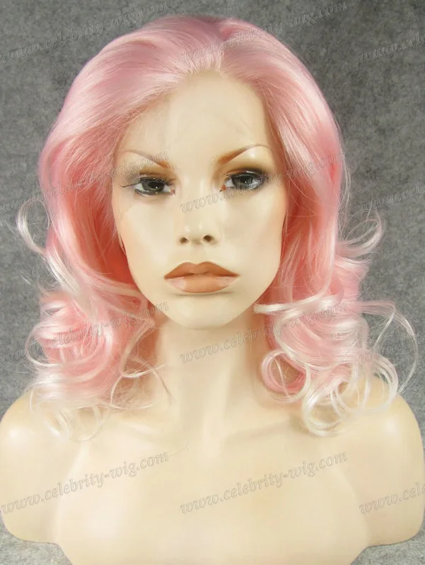 

Elegant Baby Pink White Omber Synthetic Lace Front Wig Pink Lace Wig Drag Queen Wigs