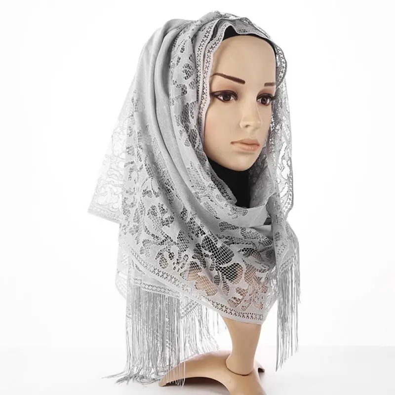 Модный принт мусульманские платки хиджаб шарф цветы полые женские хиджабы кисточкой