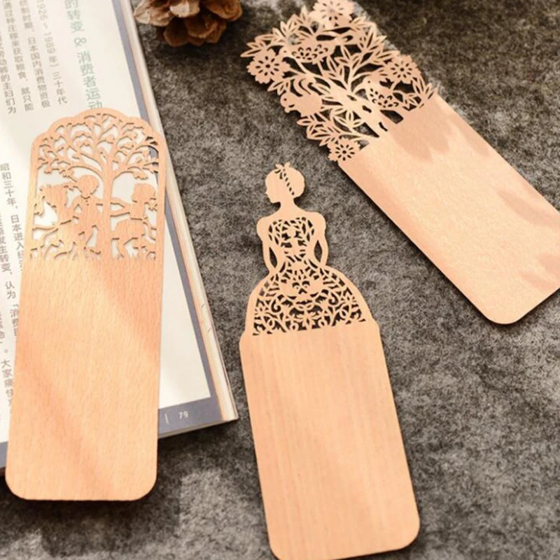 10pcs/Lot Creative Vintage Hollow Wooden Bookmark Lovely Girl Bookmarks