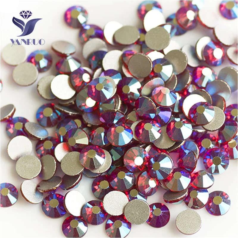 

YANRUO 2058NoHF All Sizes Siam AB Flat Back Strass Crystals Non Hotfix Glue On Rhinestones For Nail Art Decoration