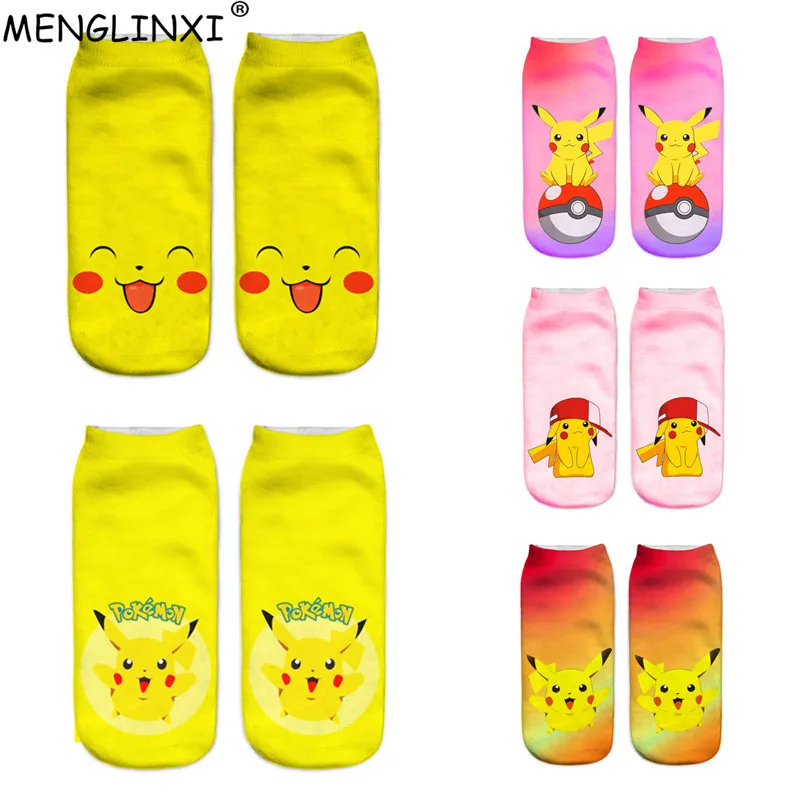 

2017 Women Harajuku 3D Cute Pikachu Printed Socks Low Cut Short Socks Ankle Hosiery Meias Calcetiness Chaussette Femme Sock