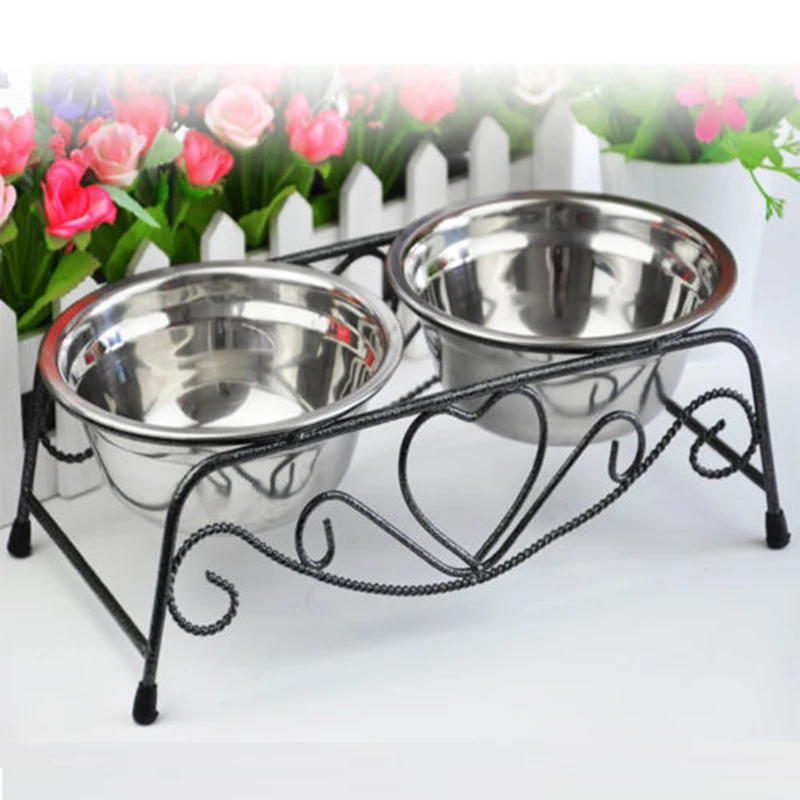 Stainless Steel 2 Dog Cat Pet Feeder Bowls Adjustable Stand Food