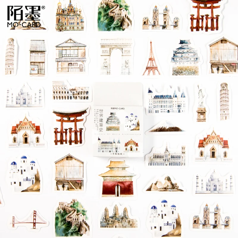 

45 pcs/lot Vintage World architecture scenery paper sticker package DIY diary decoration sticker album scrapbooking
