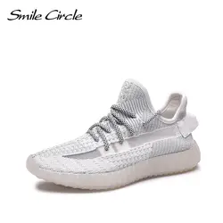 Smile Circle женские кроссовки вязаные туфли на плоской подошве 2019 Весенняя женская обувь на платформе дышащие легкие светящийся шнурок