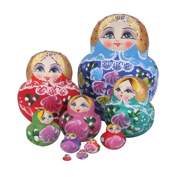 

Hot Sellin 2016 10pcs/ Set Russian Matryoshka Wishing Dolls Nesting Wooden Hand Printed Home Decor Craft Doll Kids Gifts
