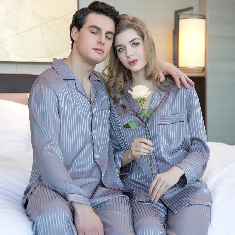Весенне-осенние пижамные комплекты с длинными рукавами, сексуальные шелковые пижамы с имитацией, женский кардиган, мужской большой домашний костюм