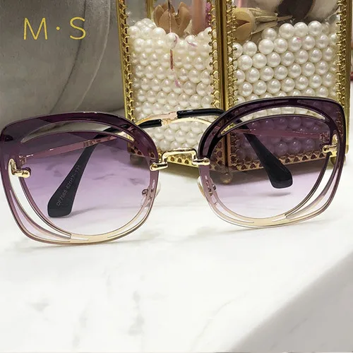 MS Для женщин роскошные классические очки женский Солнцезащитные очки для женщин Брендовая Дизайнерская обувь Солнцезащитные очки для женщин пирсинг Защита от солнца Очки модные UV400 - Цвет линз: C02