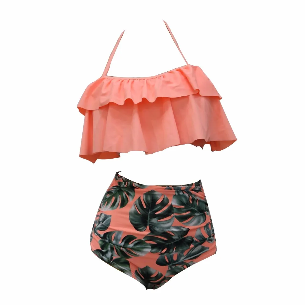 2017 Bikini Set Double Ruffle Swimwear Women Sexy Swimsuit Off Shoulder High Waist Swim Wear Beach