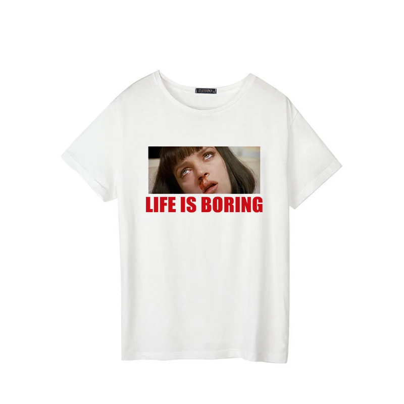 Пародия Harajuku белая женская футболка T летняя новинка футболка Femme Life is Boring буквенный принт Женская футболка