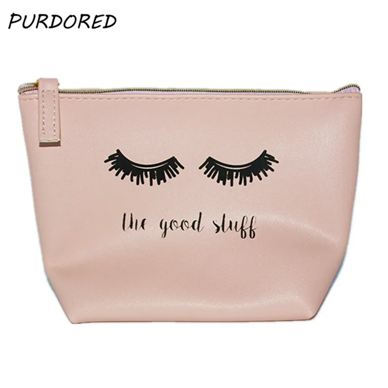 PURDORED 1 pc Eyelash Cosmetic Bag PU Women Make Up Bag Travel Bag