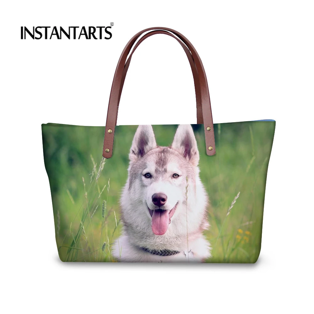 Instantarts النساء قدرة كبيرة حقيبة لطيف السيبيري مطبوعة السيدات حمل أكياس التسوق أزياء ماركة تصميم الأعلى مقبض حقيبة