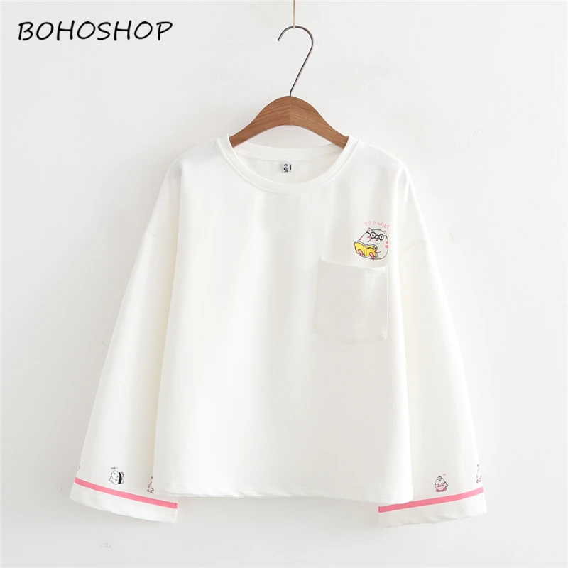 

Spring women Long Sleeve harajuku kawaii hoodies Tops Women cats Printed loose Sweatshirts Patchwork Short Pullovers