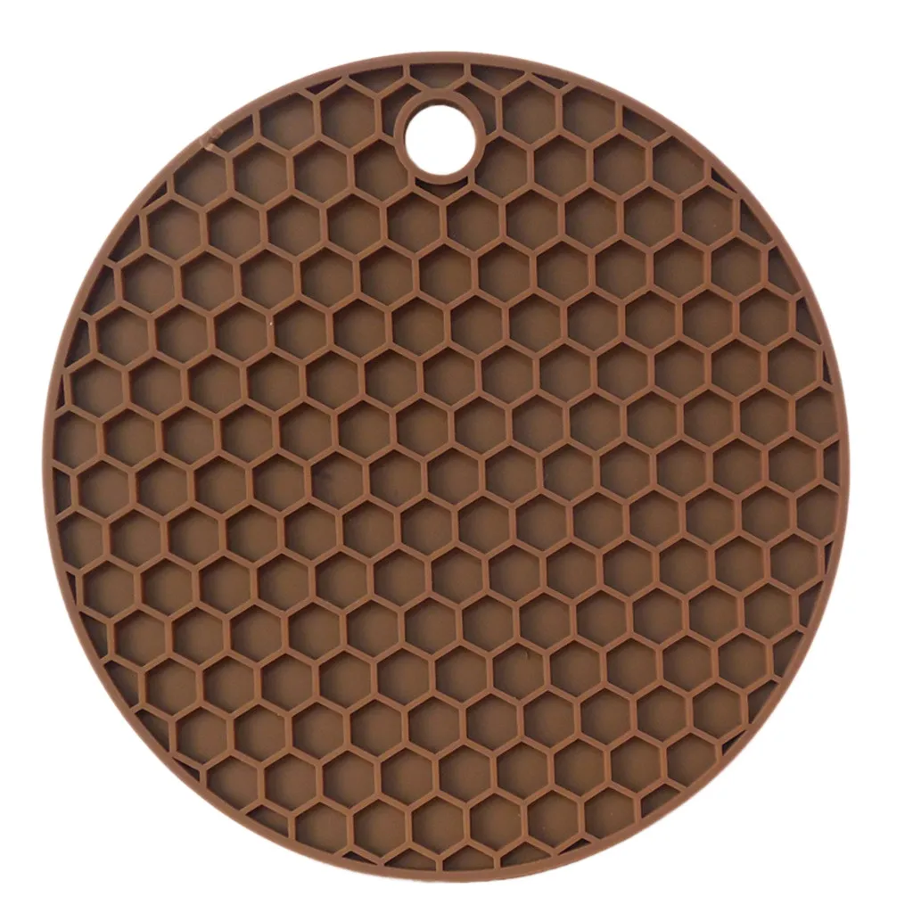 Сотовые силиконовые круглые Нескользящие термостойкие коврики подстилки подставка для горшка кухонные инструменты - Цвет: Coffee