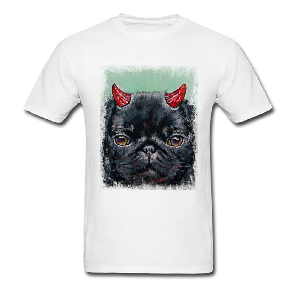 DEVIL PUG Crazy Tshirts for Adult Pure Cotton Thanksgiving Day Tops Tees Print Tshirts Short Sleeve 2018 New Round Neck DEVIL PUG white