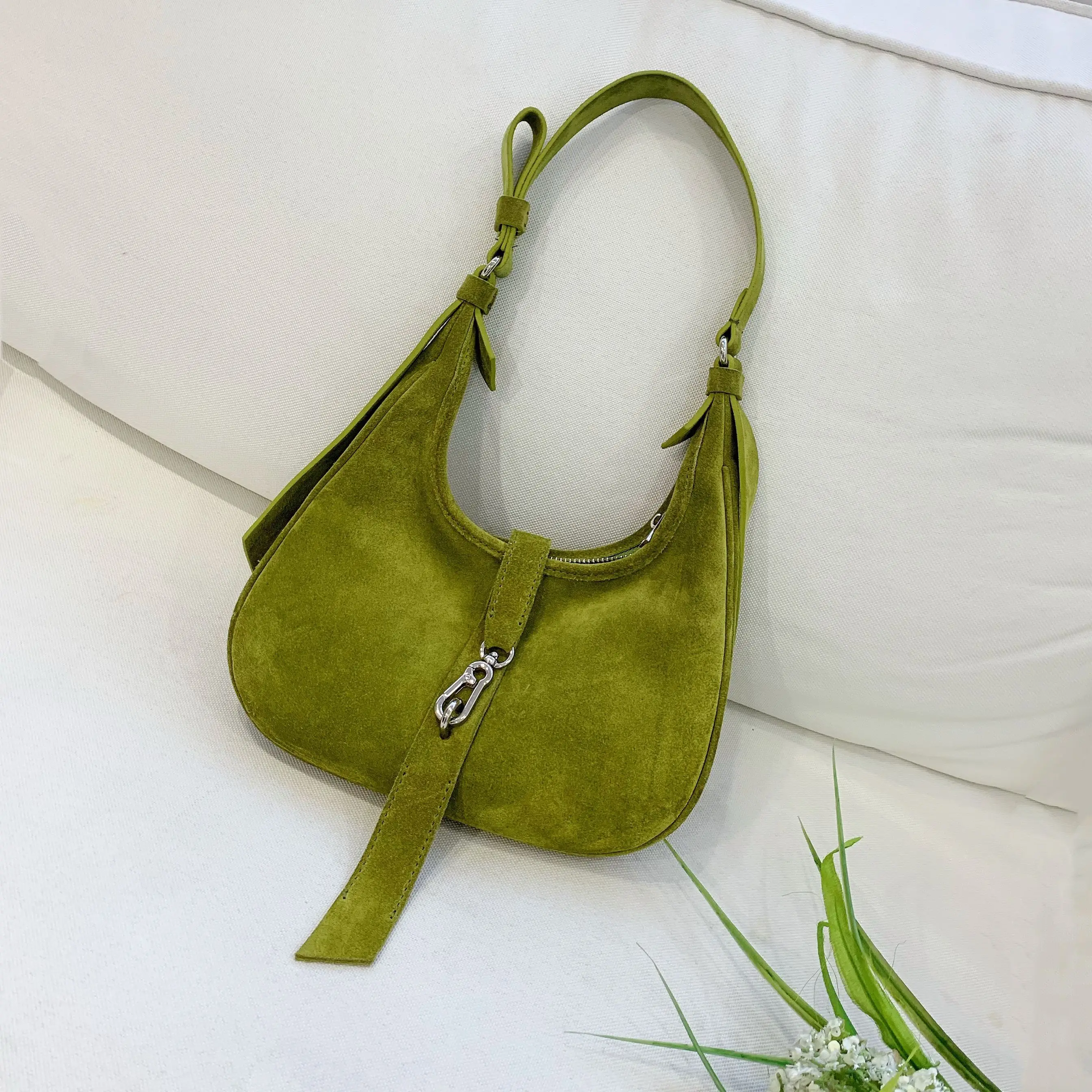 

Top-handle Bags Female Leisure Nubuck Casual Handbag Trendy Suede Leather Green Handbag Free Shipping Designer Shoulder Bag