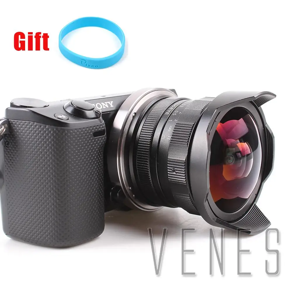 APS-C CL-Mil7528N 7.5mm F2.8 Fish-eye Wide Angle Lens suit for Fujifilm FX NEX Micro 4/3 EOS M+with Lens wrist strap