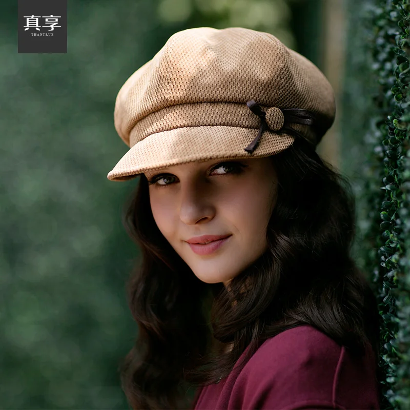 

Lady Beret Hat Female Autumn and Winter Travel Cap Corduroy Personalized Fashion Octagonal Cap Bow Cap Painter Peaked Cap B-4596