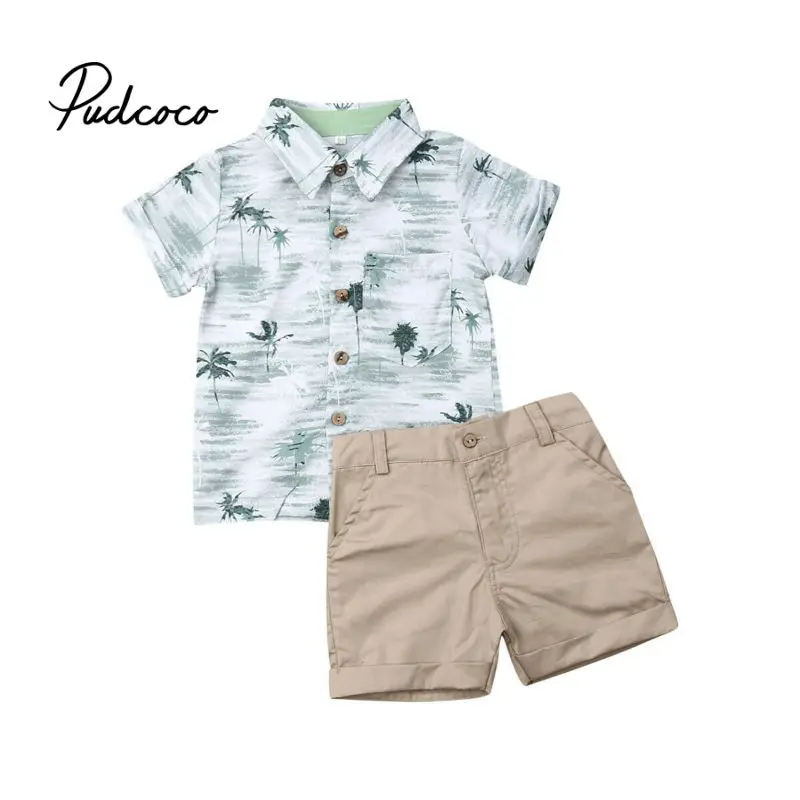 Toddler Boy Dinosaur Clothes Short Sleeve Button Down Shirts Tops+Shorts Set Kids 2 Piece Summer Outfits