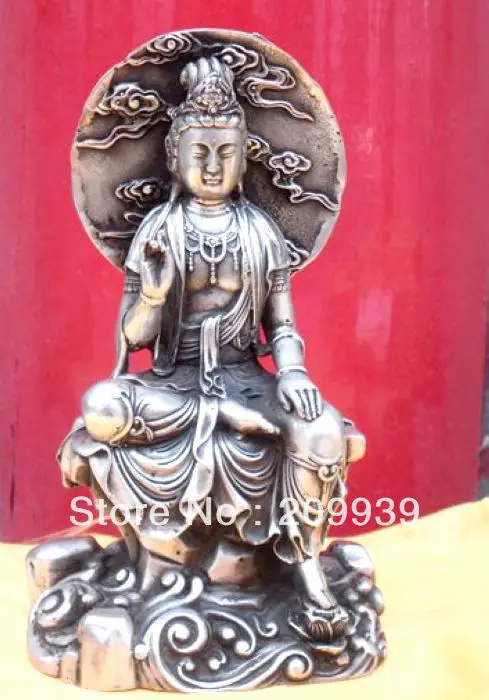 

00531 Tibet Buddhism Maitreya Bronze buddha StatueUnicorn On RuYi Gourd Statue