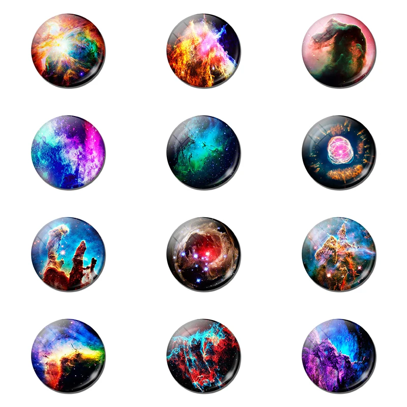 12PCS Romantic mysterious planet nebula Snap Buttons 16mm Glass Cabochon Metal Buckle DIY Handmade Charm Photo Snaps Wholesale