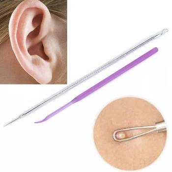 

2Pcs/Set Stainless black Head Pimples Acne Needle & Ear spoon Face Care Blackhead Comedone Acne Extractor Remover