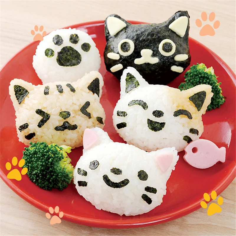 DIY Child Sushi Maker Rice Ball Onigiri Mould Lovely Cat Shape Nori Punch For Baby Kid Tools