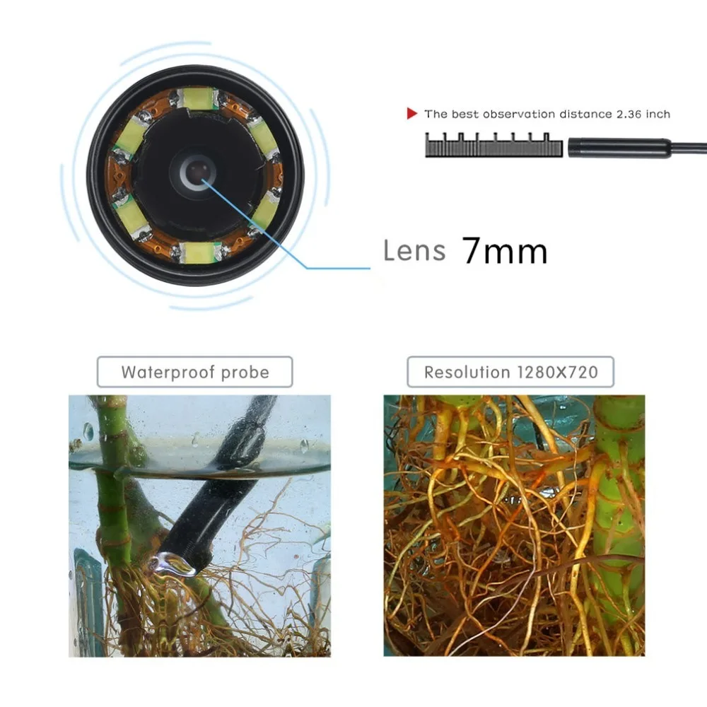 1 м 7 мм объектив USB эндоскоп камера водонепроницаемый гибкий провод змеиная трубка инспекционный бороскоп для OTG совместимых телефонов Android