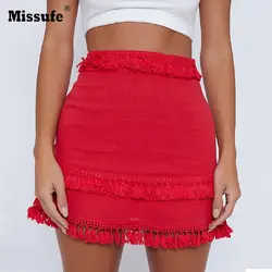 Missufe кисточкой юбка для женщин 2018 сезон: весна-лето Высокая талия Сексуальная бинты Bodycon мини